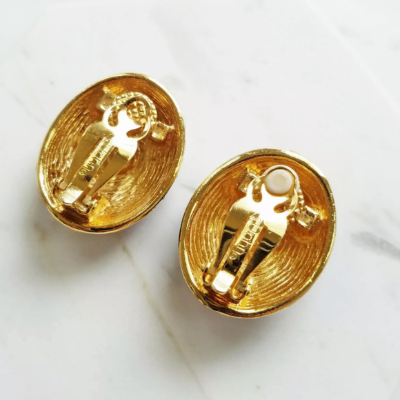 SOLDStJohn Black Enamel RhinestoneGoldClipEarrings - Picture 6 of 8